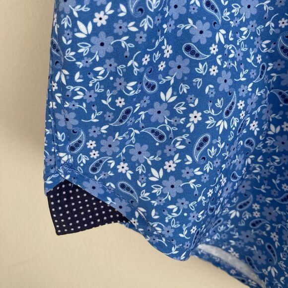 Con.Struct Mens Large Blue Paisley 4 way Stretch Slim Fit Button Up Shirt NWT - Picture 5 of 10